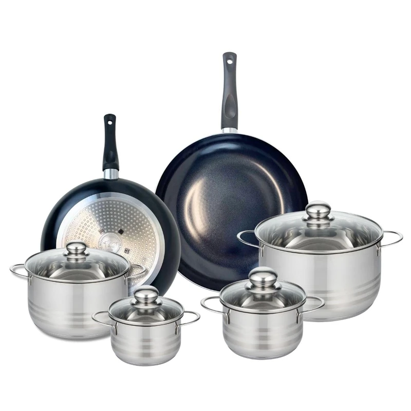 Elo Prima 9740150 6-Piece Cookware Set of 2 Frying Pans 28 and 32 cm and 4 Saucepans 14, 16, 20 and 24 cm Elo Prima Shiny Stainless Steel Induction