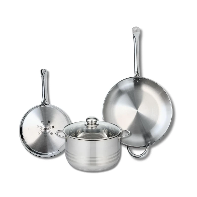 Elo Profi 9878750 3-Piece Cookware Set of 2 Frying Pans 24 and 32 cm and 1 Saucepan 24 cm Elo Profi Shiny Stainless Steel Induction