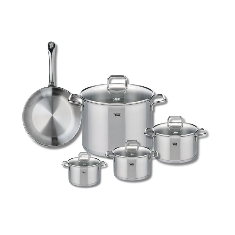 ELO 9694850 5-Piece Cookware Set of 1 Frying Pan 24 cm and 4 Saucepans 12, 14, 16 and 26 cm Elo Profi Citrin, Stainless Steel, Induction