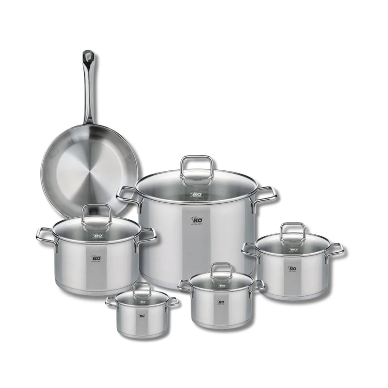 Elo Profi 9695250 6-Piece Cookware Set of 1 Frying Pan 24 cm and 5 Saucepans 12, 14, 16, 20 and 26 cm Citrin Stainless Steel Induction