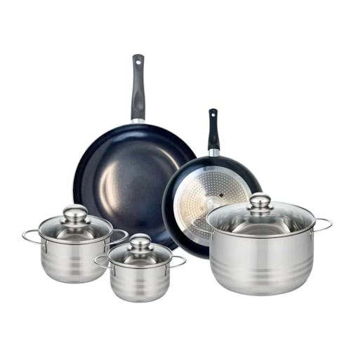 ELO 9736350 5-Piece Cookware Set of 2 Frying Pans 24 and 32 cm and 3 Saucepans 14, 16 and 24 cm Elo Prima Shiny Stainless Steel Induction