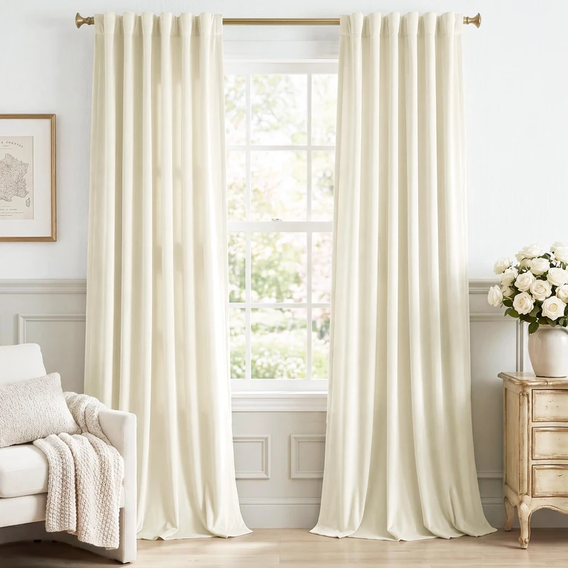 StangH Ivory White Living Room Curtains 105 inches Long Soft Velvet Thermal Insulated Light Dimming Window Drapes for Bedroom Privacy Panels, W52 x L105, 2 Panels