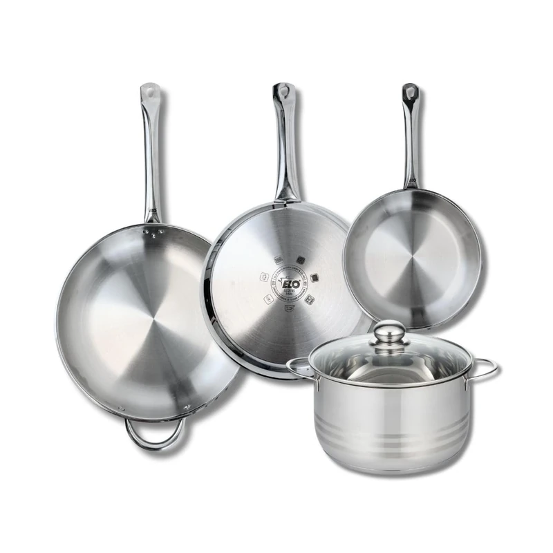 ELO 9884950 4-Piece Cookware Set of 3 Frying Pans 24, 28 and 32 cm and 1 Saucepan 24 cm Elo Profi Shiny Stainless Steel Induction - Image 1
