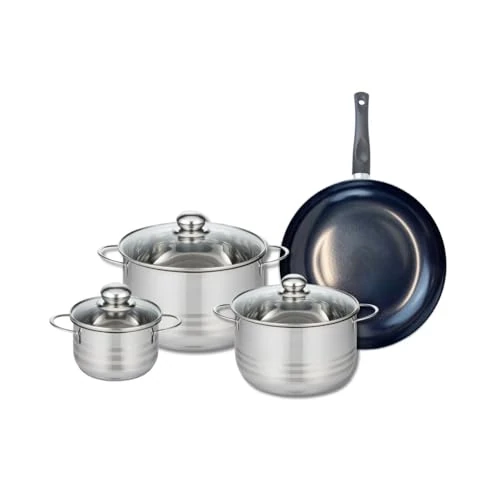 Elo Prima 9717850 4-Piece Cookware Set of 1 Frying Pan 28 cm and 3 Saucepans 14, 20 and 24 cm Elo Prima Shiny Stainless Steel Induction