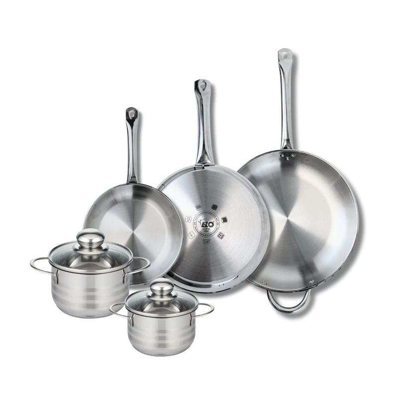 Elo Profi 9885450 5-Piece Cookware Set of 3 Frying Pans 24, 28 and 32 cm and 2 Saucepans 14 and 16 cm Elo Profi Shiny Stainless Steel Induction