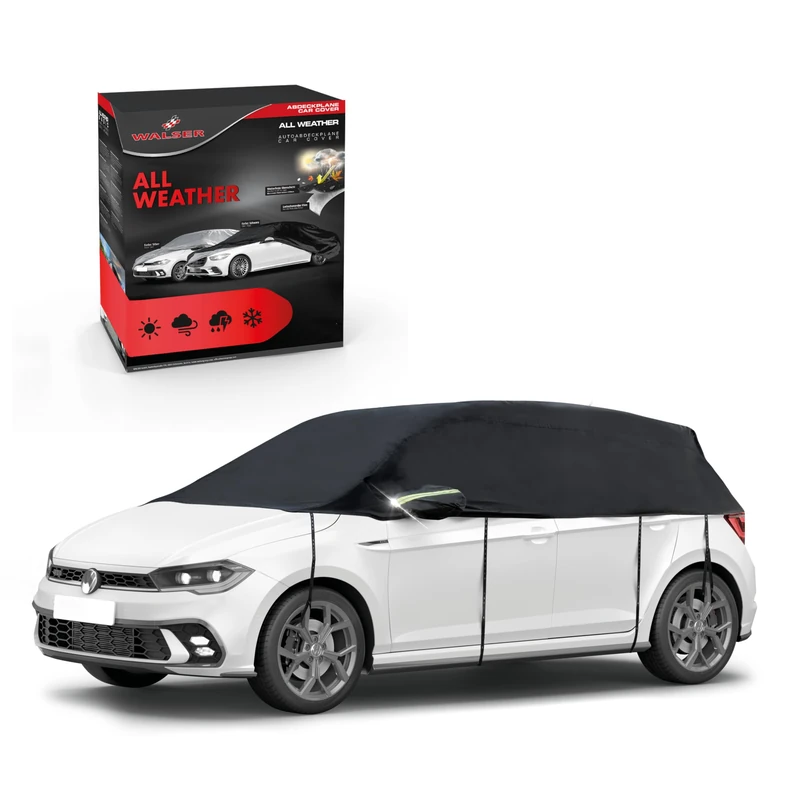 WALSER Tarpaulin for Car, All-Weather Waterproof, 100% Weatherproof, Car Cover, Outdoor, Car Tarpaulin, Half Garage, Size 1, Black