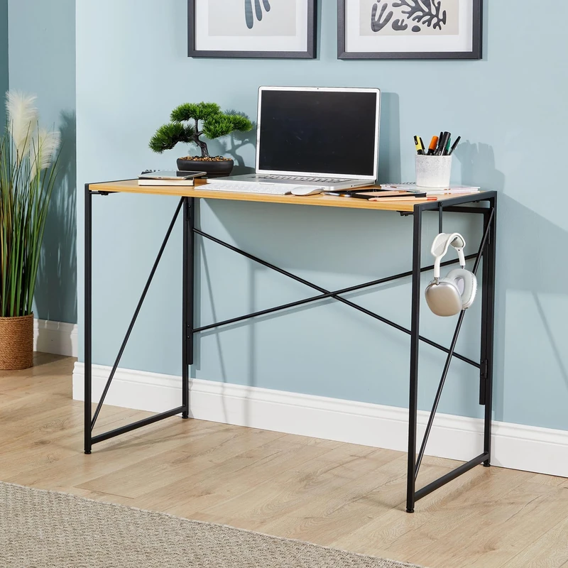 Home Source Brampton Computer Desk PC Laptop Table Home Office Study Gaming, Light Oak