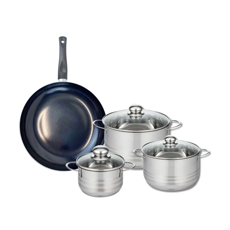 Elo Prima 9721050 4-Piece Cookware Set of 1 Frying Pan 32 cm and 3 Saucepans 16, 20 and 24 cm Elo Prima Shiny Stainless Steel Induction