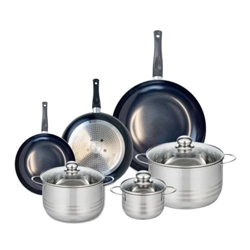 ELO 9745750 6-Piece Cookware Set of 3 Frying Pans 20, 24 and 32 cm and 3 Saucepans 14, 20 and 24 cm Elo Prima Shiny Stainless Steel Induction