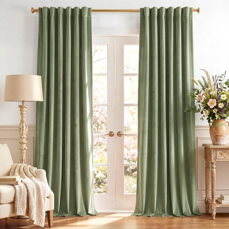 StangH Sage Green Living Room Curtains 105 inches Long Soft Velvet Thermal Insulated Room Darkening Door Drapes Heavy Thick Privacy Panels for Bedroom, W52 x L105, 2 Panels