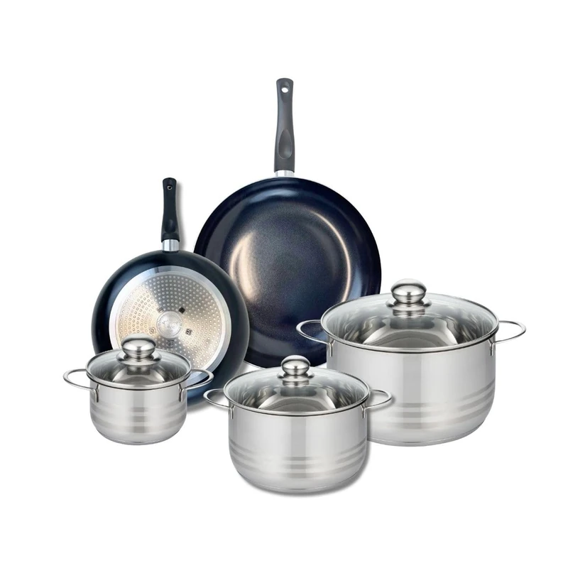 ELO 9733350 5-Piece Cookware Set of 2 Frying Pans 24 and 28 cm and 3 Saucepans 14, 20 and 24 cm Elo Prima Shiny Stainless Steel Induction