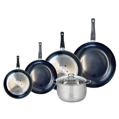 ELO 9753050 5-Piece Cookware Set of 4 Frying Pans 20, 24, 28 and 32 cm and 1 Saucepan 20 cm Elo Prima Shiny Stainless Steel Induction