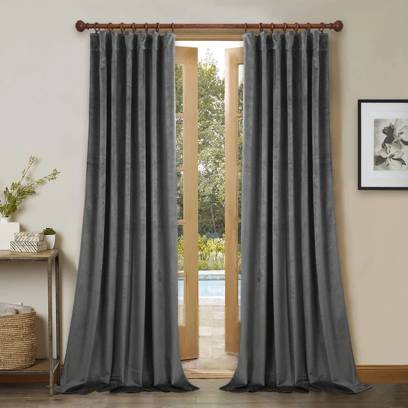 StangH Luxury Thermal Insulation Blackout Velvet Curtains 92 Inch, Heavy Duty Grey Window Drapes Noise Reducing Curtain Panels for Living Room & Bedroom, W52 x L92, 2 Panels