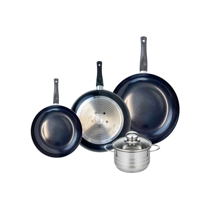 ELO 9740450 4-Piece Cookware Set of 3 Frying Pans 20, 24 and 28 cm and 1 Saucepan 14 cm Elo Prima Shiny Stainless Steel Induction
