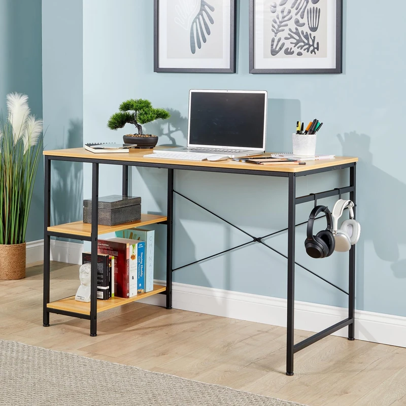 Home Source Stanton Computer Desk PC Laptop Table Home Office Study Gaming, Light Oak