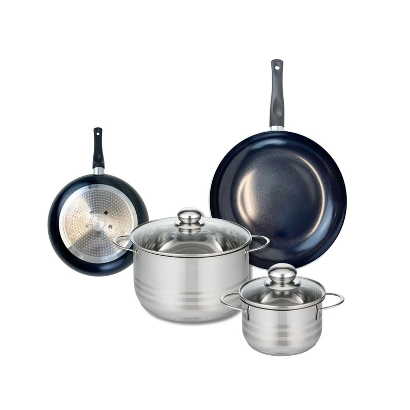 ELO 9726150 4-Piece Cookware Set of 2 Frying Pans 20 and 28 cm and 2 Saucepans 16 and 24 cm Elo Prima Shiny Stainless Steel Induction