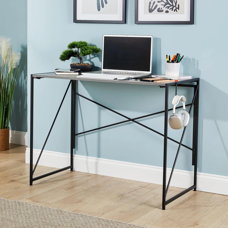 Home Source Brampton Computer Desk PC Laptop Table Home Office Study Gaming, Grey Oak Effect