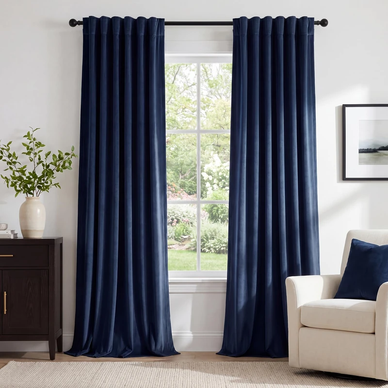 StangH Navy Blue Living Room Curtains 105 inches Long Back Tab Light Blocking Thermal Insulated Window Drapes for Bedroom Heavy Thick Privacy Panels, W52 x L105, 2 Panels