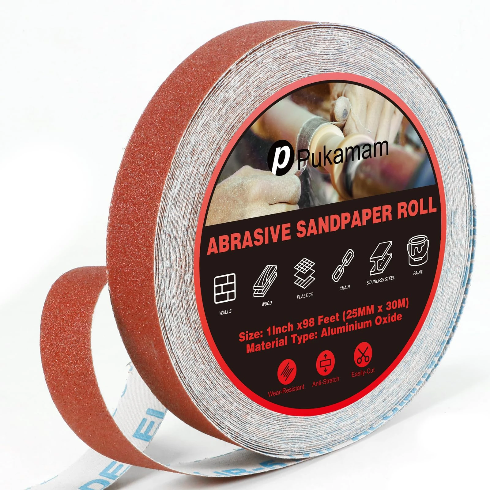 Emery Cloth Roll Set, Sandpaper Roll, 30 M 120 Grits Long Red Continuous Sandpaper Roll - Wet and Dry Emory Cloths for Polishing and Surface Treatment of Wood, Metal, Furniture