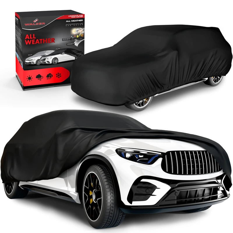 WALSER Car Cover Full Garage – All-Weather, 100% Waterproof & Weatherproof – UV/Rain/Snow/Dust/Wind Protection – Outdoor – Size 10 SUV/Van Black