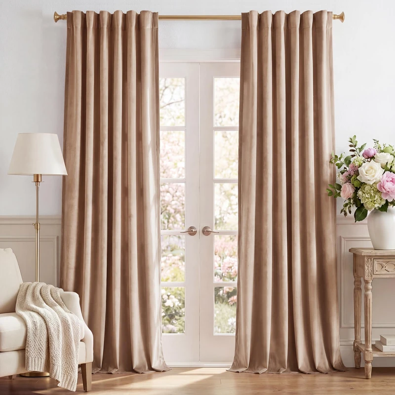 StangH Blush Beige Curtains 100 inches Long Back Tab Thermal Insulated Noise Reducing Drapes for Sliding Door Living Room Home Decoration for Bedroom, W52 x L100, 2 Panels