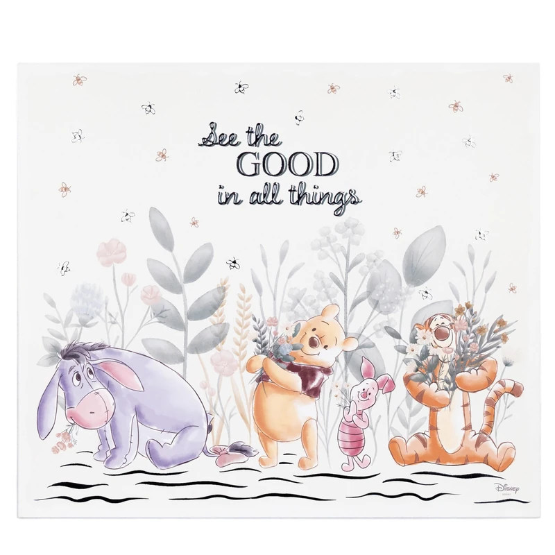 VALENTI & CO. - Disney Winnie The Pooh - Printed Wooden Picture 38 x 33 cm with Silver Details - Wall Decoration, Baby Gift Idea or Christening Gift for Baby Room