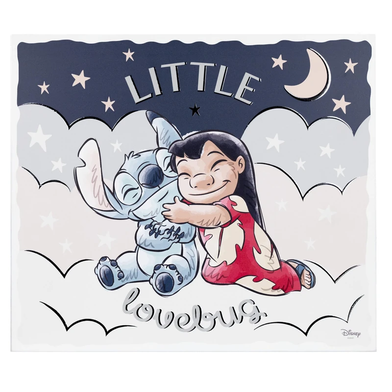 VALENTI & CO. - Disney Lilo and Stitch - Printed Wooden Picture 38 x 33 cm with Silver Details - Wall Decoration, Baby Gift Idea or Christening Gift for Children's Bedroom