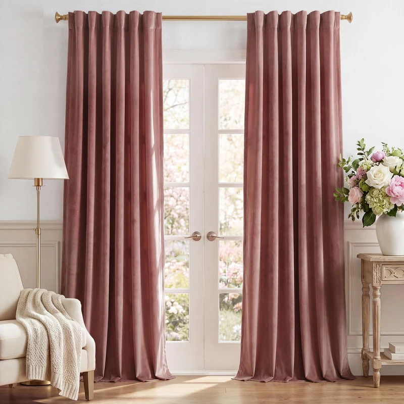 StangH Wild Rose Mauve Velvet Curtains 94 inches Long Back Tab Soft Thermal Insulated Privacy Nursery Bedroom Window Drapes Home Decor for Living Room Office, W52 x L94, 2 Panels