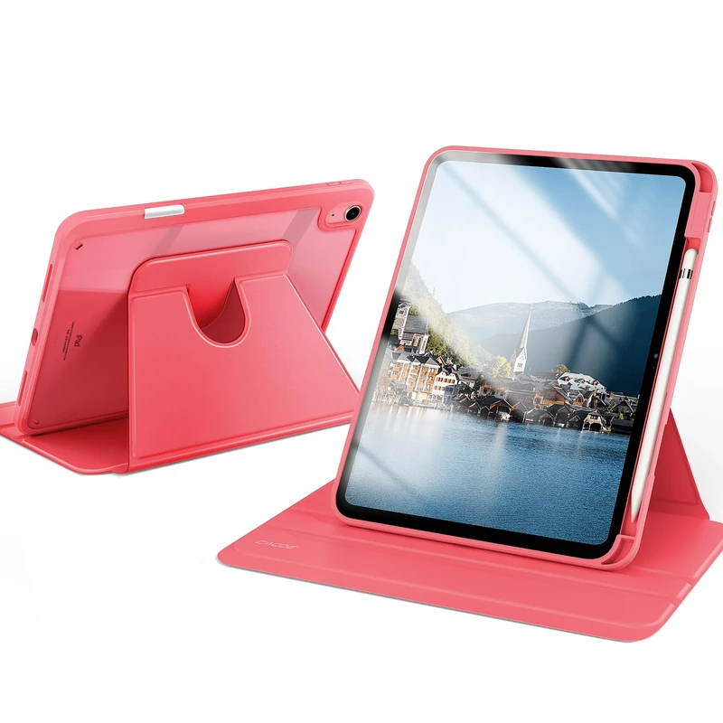 CACOE 360 Rotating Case for iPad (A16) 11th/10th Generation with Pencil Holder 2025/2022 11/10.9 inch, Shockproof Cover for iPad 11/10 Gen with Stand, Watermelon Pink