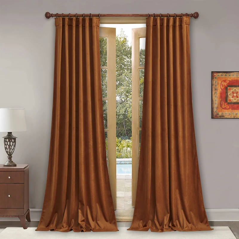 StangH Fall Velvet Curtains 132 inches Long Burnt Orange Back Tab Thermal Insulated Drapes, Elegant Curtain Panels for Bold & Modern Home Decor, W52 x L132, 2 Panels