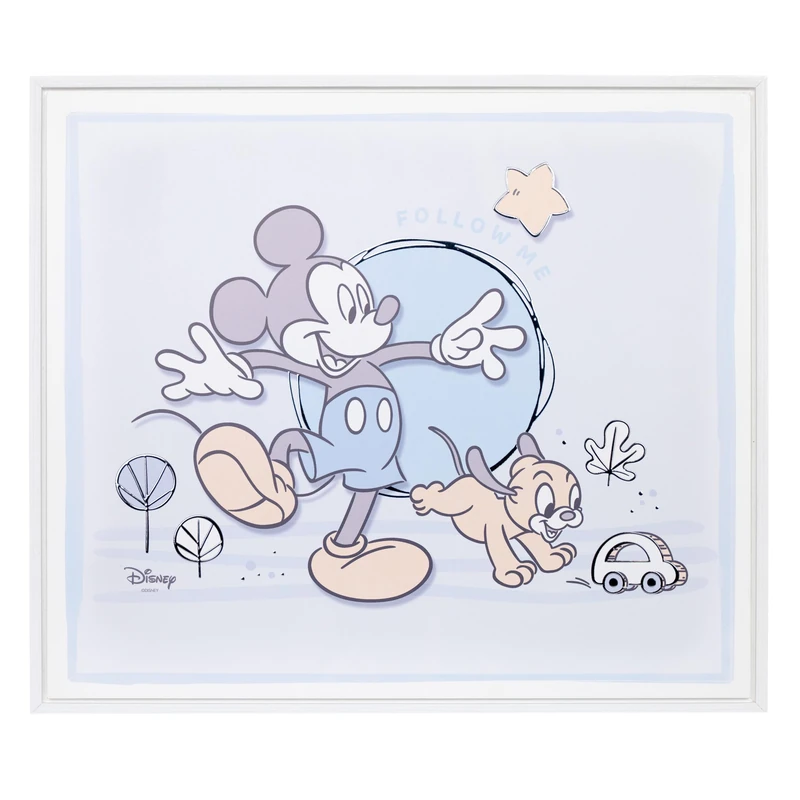 VALENTI & CO. - Disney Mickey Mouse - Printed Wooden Picture 45 x 39 cm with Silver Details - Wall Decoration, Baby Gift Idea or Christening Gift for Children's Bedroom
