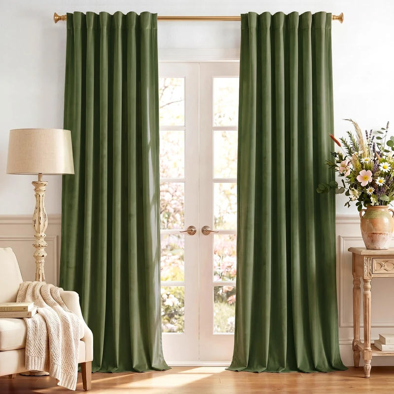 StangH Green Living Room Curtains 105 inches Long Soft Thermal Insulated Room Darkening Window Drapes for Bedroom Moss Green Heavy Thick Privacy Panels, W52 x L105, 2 Panels