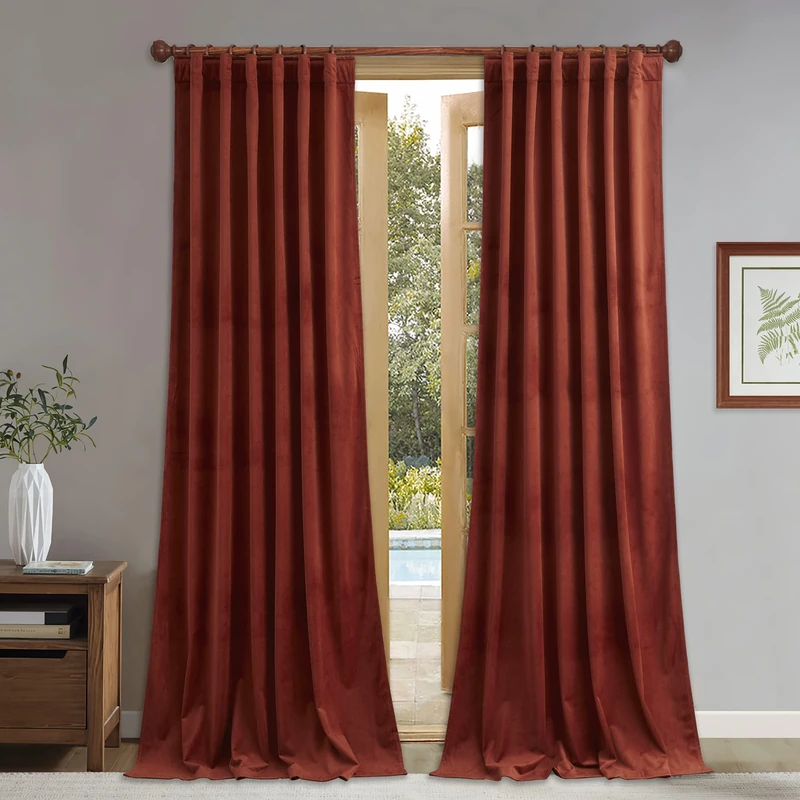 StangH Rust Red Velvet Curtains 102 inches Christmas Decor Back Tab Thermal Insulated Sliding Door Drapes, Heavy Duty Curtain Panels for Warm Home Decor, W52 x L102, 2 Panels