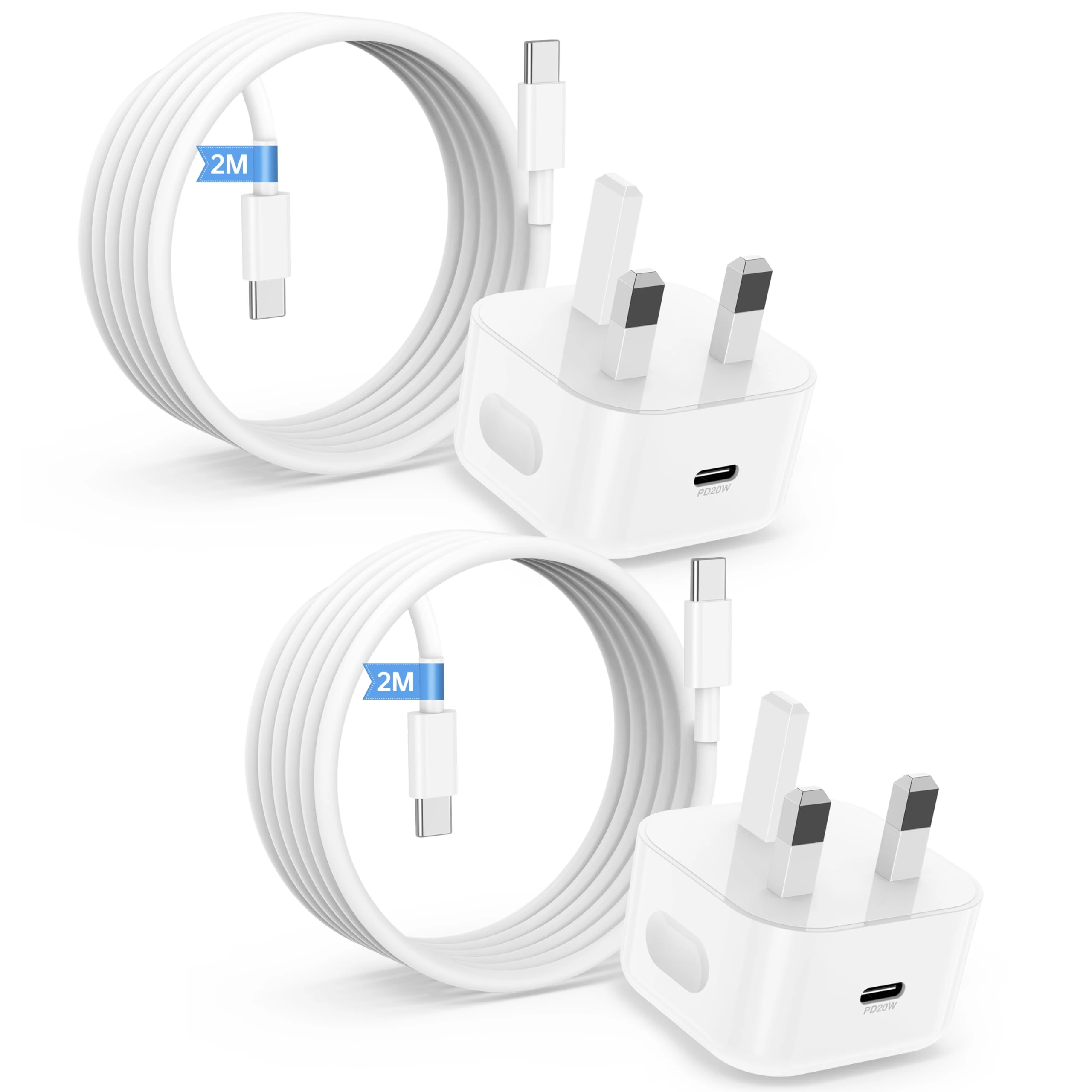 iPhone 17 16 15 Charger Fast Charging, 2Pack 20W USB C Fast Charger Plug with 2M Type C to C Cable Lead for Apple iPhone 17 Pro Max/17 Air/16 Pro Max/16 Pro/16 Plus/15 Pro Max/15 Plus/15/iPad Pro/Mini