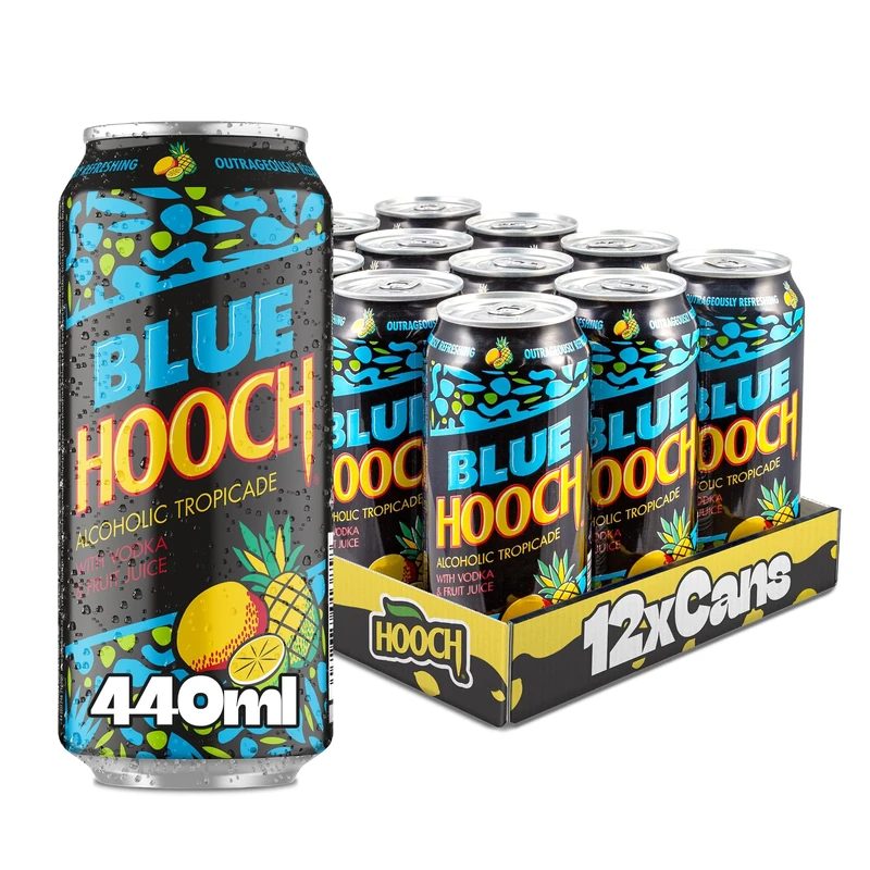 Blue Hooch | Fridge Pack | 12 x 440ml Cans | 3.4% ABV | Tropical | Pre-Mixed Alcoholic Drink | Vodka & Fruit Juice | Outrageously Refreshing