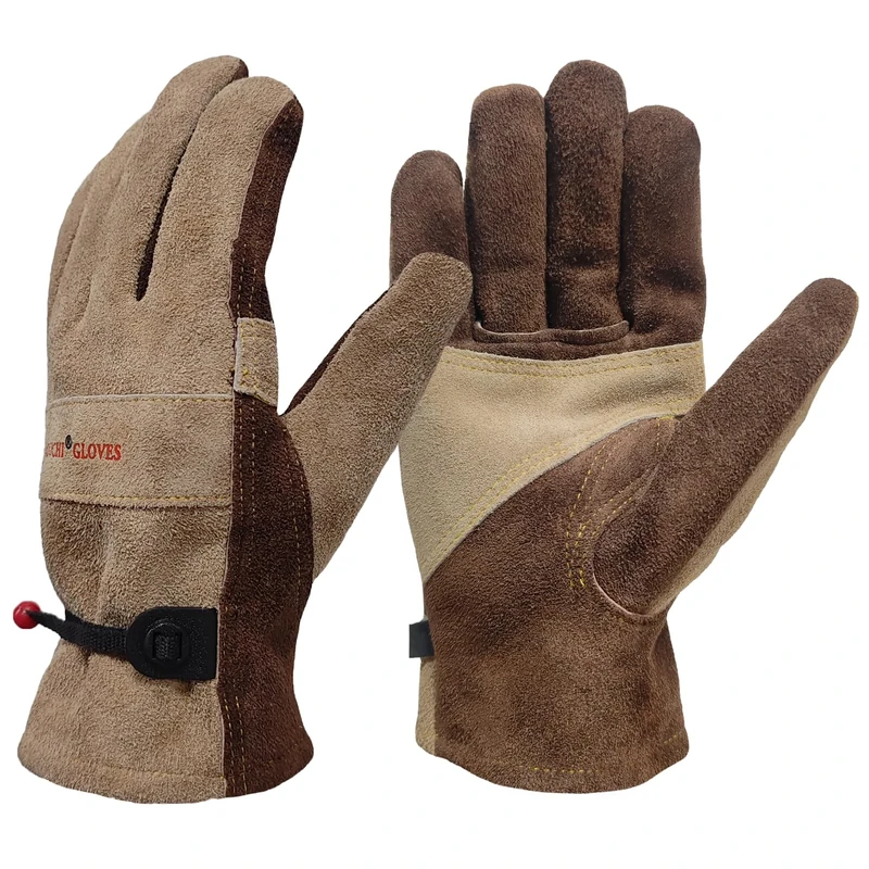 AOUCHI Leather Work Gloves for Women Men with Cotton Lining, Medium Thorn Proof Cactus Gardening Yard Work Gloves for Rose Pruning, TIG/MIG Welding, Construction, Driving (Coffee, XL)