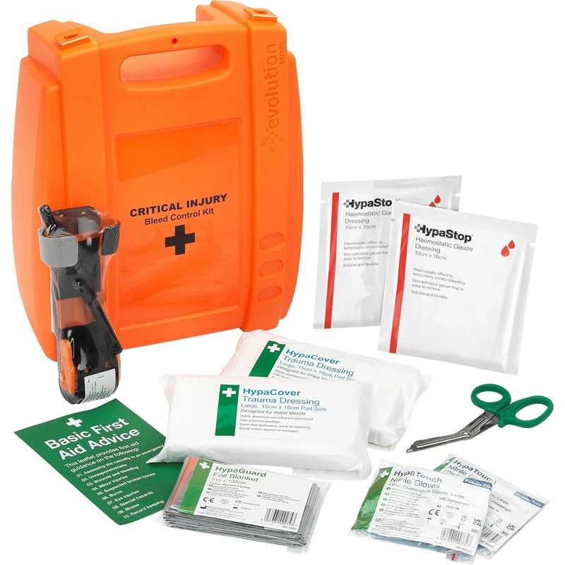 Safety First Aid Group Evolution Bleed Control Trauma Kit with Bracket - Fully-Stocked, Wall-Mountable Emergency First Aid with Tourniquet for Severe Injuries
