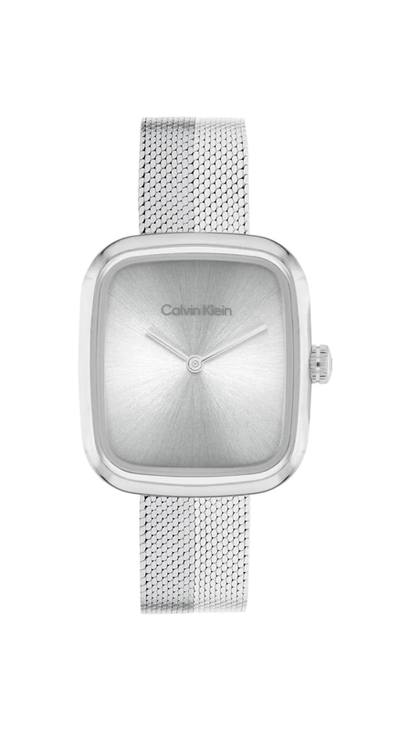 Calvin Klein Two Hand Quartz Movement Watch for Women CK Adore Collection with Silver Stainless Steel Mesh Bracelet - 25100098