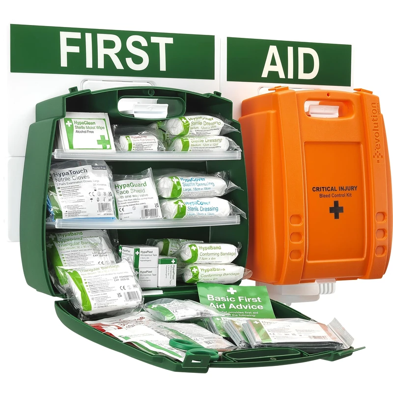 Safety First Aid Group British Standard Compliant Evolution First Aid and Bleed Control Point - Comprehensive Wall-Mountable Kits Suitable for Severe Injuries