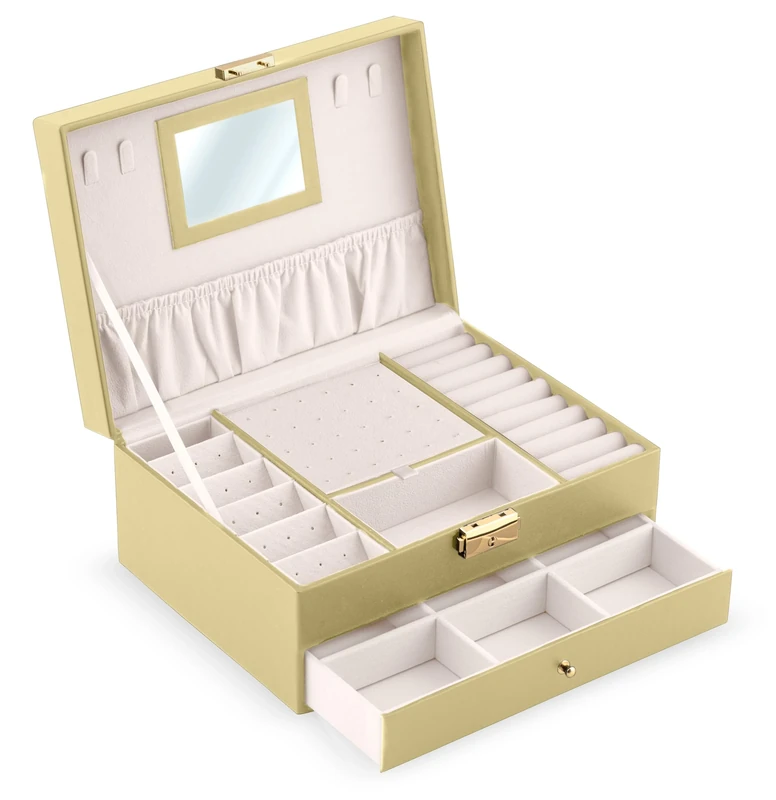 Massido Jewellery Box Jewellery Box with Mirror Jewellery Storage Organiser Portable 23 cm x 17.2 cm x 10.7 cm Gold