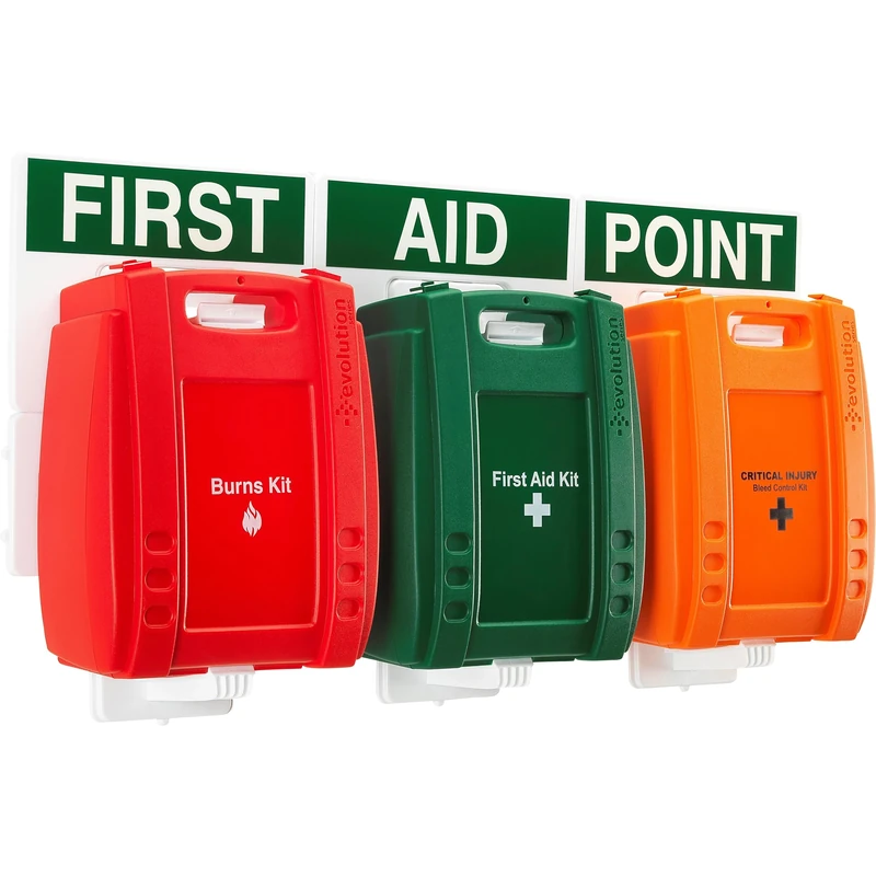 Safety First Aid Group British Standard Compliant Evolution First Aid, Burns and Bleed Control Point - Comprehensive Wall-Mountable Kits Suitable for Severe Injuries