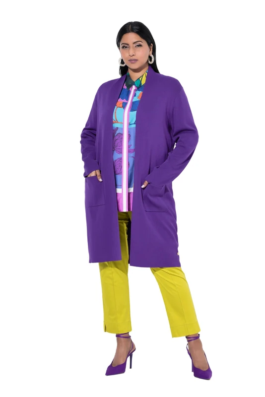 Ulla Popken Women's Large Sizes Plus Size Cardigan Long Open Shape Soft Fine Knit, Purple, 28 UK/30 UK