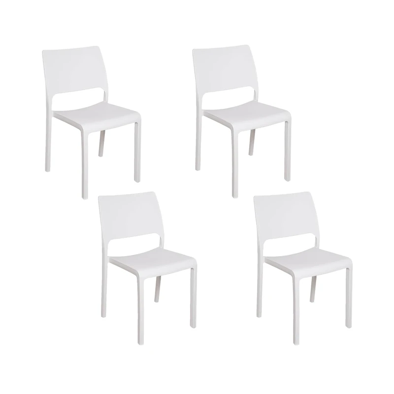 Dmora - Set of 4 outdoor chairs Ancona, Garden seat, For indoor or outdoor, Stackable, Made in Italy, 47x53 h82 cm, White