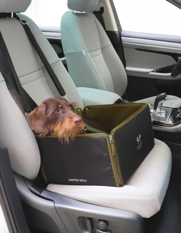 UNITED PETS Car Box Car Carrier for Dogs, Washable Inner Lining, 100% R-Pet Black Green Foldable Compatible with All Cars Travel Carrier