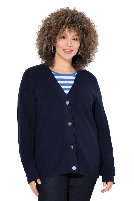 gs1 data protected company 4069787000005 Women's Plain Cardigan Sweater with Large Buttons, Navy, 36/38 UK