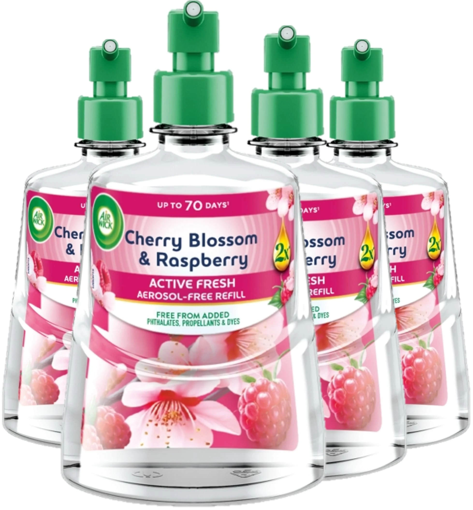 Air Wick Cherry Blossom & Raspberry Aerosol-Free Automatic Spray Refill 228ml, Pack of 4, Lasts up to 70 Days, Air Freshener