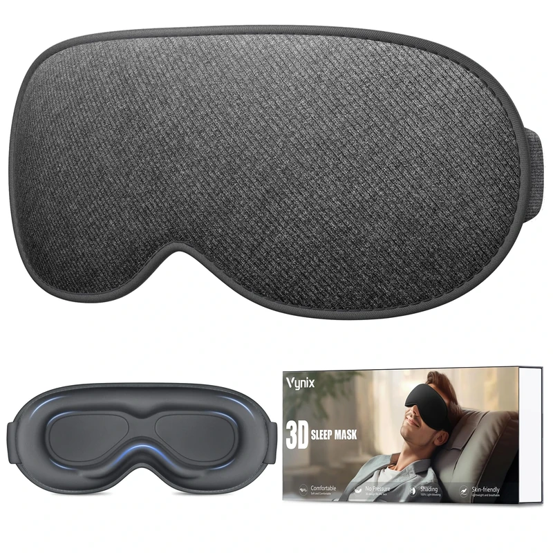 Vynix 100% Blackout Eye Mask for Sleeping - 3D Deep Contoured Sleep Mask for Men Women - Soft Comfortable Sleeping Mask - Adjustable Eyemask Black Out Night Masks for Travel Nap Yoga - Grey