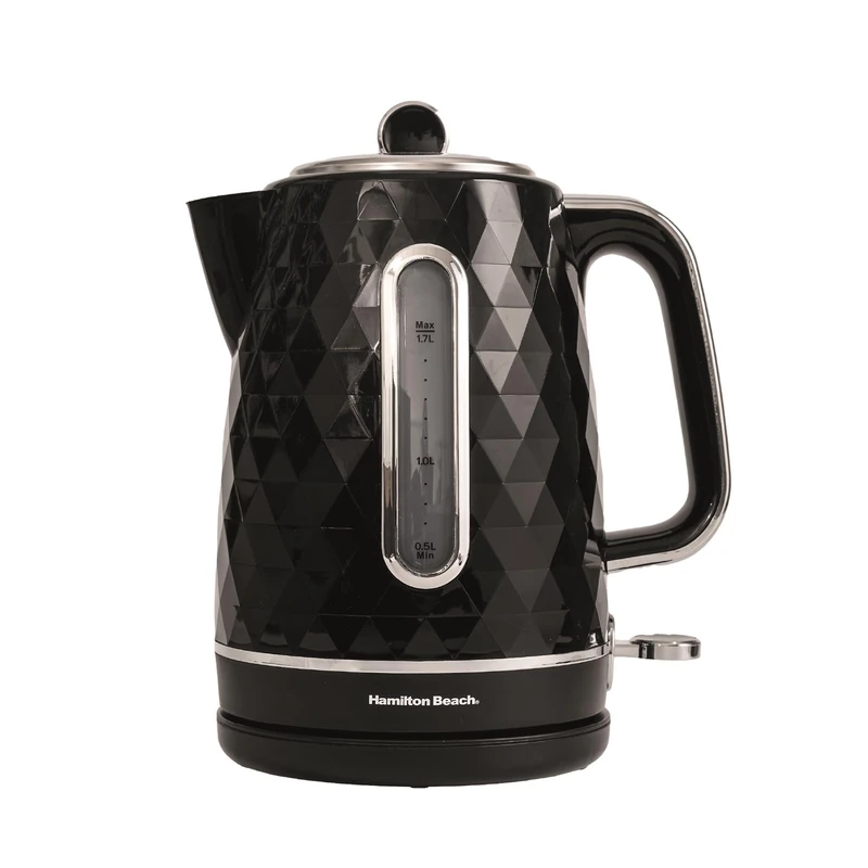 Hamilton Beach Electric Kettle, Diamond, 1.7L, Boil Dry Protection, Diamond Texture, 360° Swivel Base, Easy Read Water Level Window, Built-in Cord Storage, Black - HBK8359B