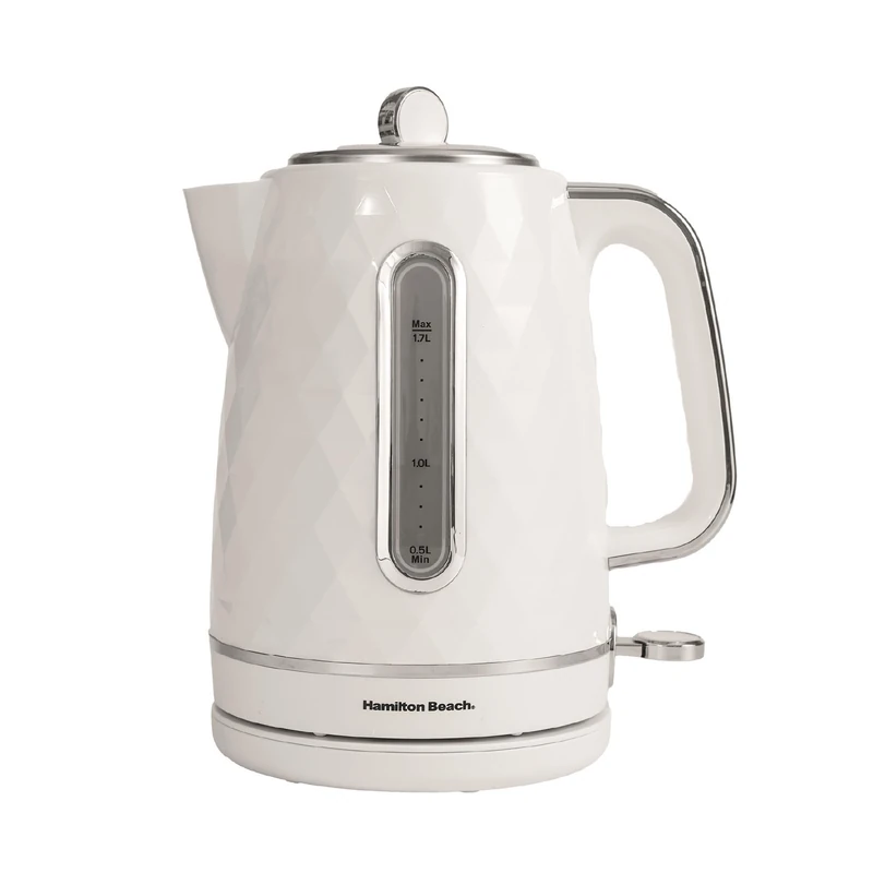Hamilton Beach Electric Kettle, Diamond, 1.7L, Boil Dry Protection, Diamond Texture, 360° Swivel Base, Easy Read Water Level Window, Built-in Cord Storage, White - HBK8359W - Image 1
