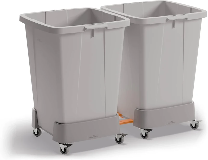 Durable Linkable 90 Litre Bin Trolley - Robust Modular Waste Trolley for DURABIN Bin Range - Includes 4 Wheels and 2 Brakes - Can Be Combined with Upto 4 Trolleys - Grey